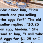 She asked him, “How much are you selling the eggs for?” The old seller replied, “$0.25 an egg – Full story here