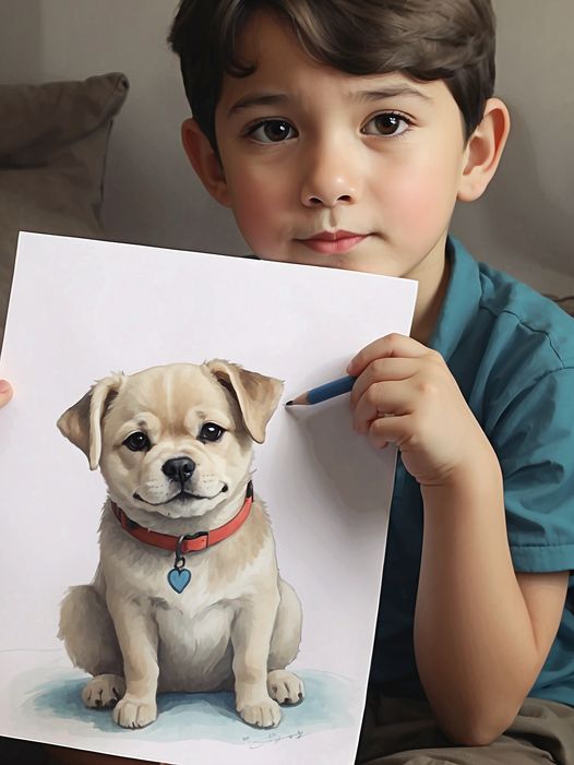 A Boy Holding A Picture Of A Dog