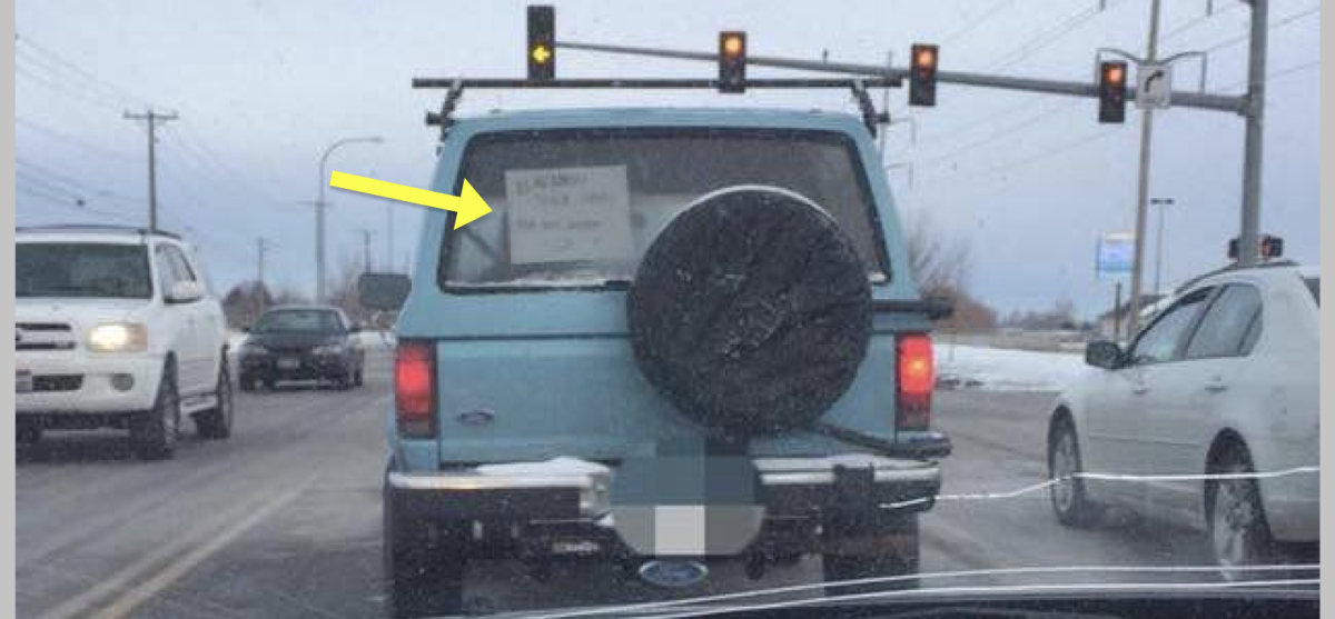 Frustrated Mom Gets Stuck Behind Slow Car, Takes Picture Of Sign On Their Window