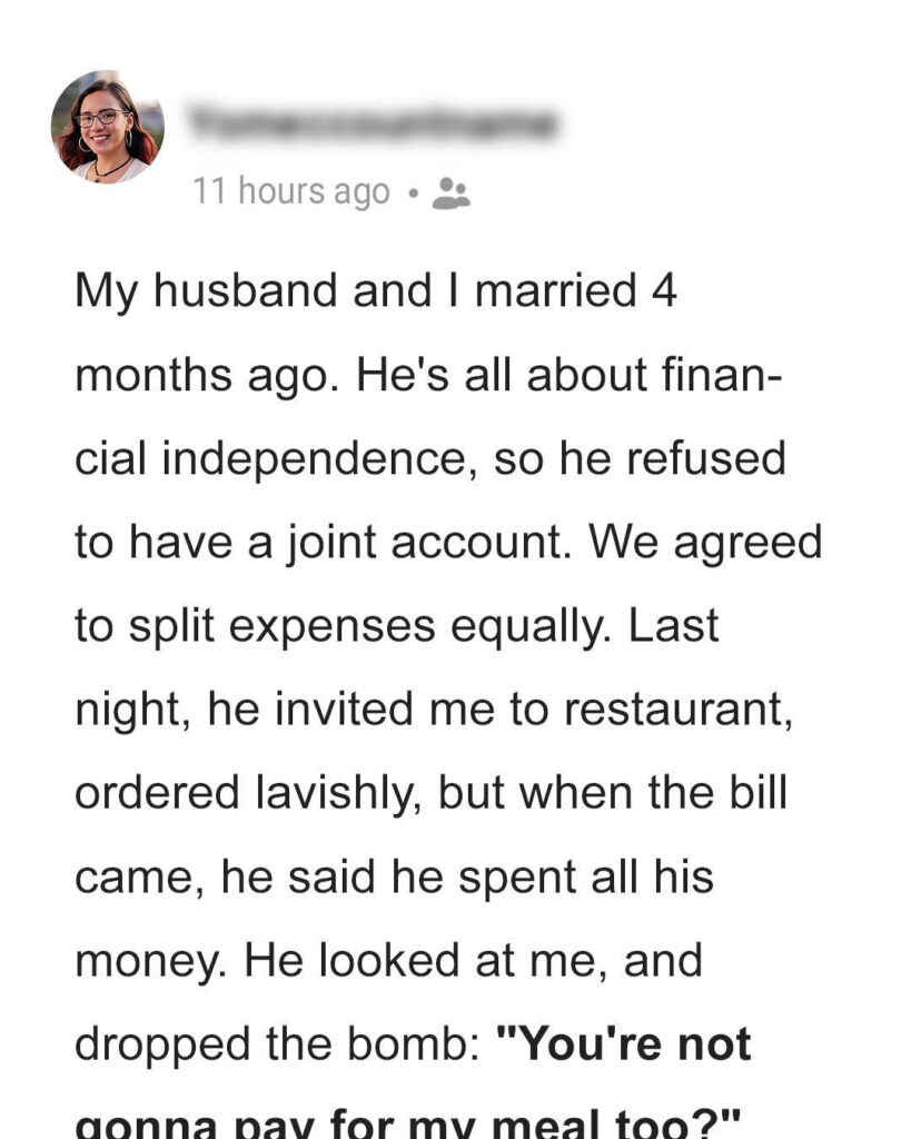 My Husband Invited Me to a Restaurant Then Demanded I Pay for Both of Us at the End of Our Meal