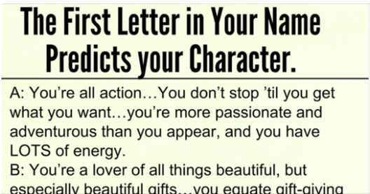 The First Letter In Your Name Predicts..