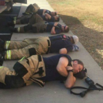 Man snaps heartbreaking photo of firefighters taking a rest after 24 hours of working nonstop