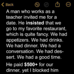 Woman Blocks Man Following Their 1st Date in Which He Paid for Their $500+ Dinner