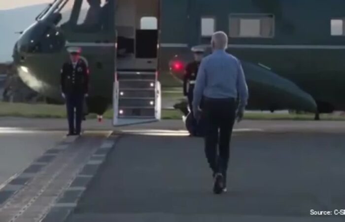 (VIDEO)“Mental And Physical Decline Is On Full Display”: Internet Erupts Over Video Of Brandon Seemingly Struggling To Shuffle From AF1 To Helicopter